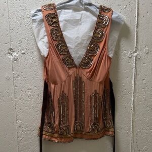 Embellished V-Neck Women Top - Peach  NWT